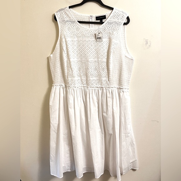 Lane Bryant White Eyelet Sleeveless Fit and Flare 100% Cotton Midi Dress Size 22 - Picture 1 of 12